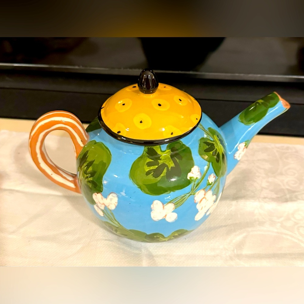 NEW Gorgeous Droll Designs Geranium Tea Pot Prototype Handpainted OOAK Rare